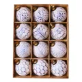 Set van 12 handgemaakte vintage wit met blauwe kerstballen, 8cm boomornamenten decor. - Blauw Stijl 2