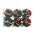 Set de bolas de Navidad con cuadros rojos y negros, decoracion de tela para arbol 6cm. - 8cm 6pcs