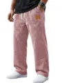 Men waffle knit casual trousers with straight leg and drawstring waist details - S / Bottoms / Pink