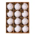 Vintage Witte Kerstballen Set 12st 8cm Ingedrukte Kerstboom Hangende Ornamenten - Zilveren Stijl 2