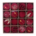 Set de 16 bolas de navidad de terciopelo rojo 6 cm adornos colgantes para árbol festivo. - Burdeos