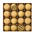 Set de 16 bolas de Navidad flocadas de 6 cm, esferas colgantes doradas para decoración. - Caqui