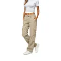 Γυναικείο χακί cargo παντελόνι με τσέπες, casual streetwear στυλ με κορδόνι για καθημερινή χρήση. - S / Bottoms / Χακί