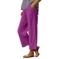 Women purple wide leg casual trousers comfortable cotton linen summer pants variant style. - S / Bottoms / Fuschia