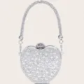 Silberne Apfel Strass Abendtasche, glitzernde Kristall Mini Clutch mit Kettengurt. - Silber (Mit Strass Griff)
