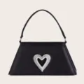 Schwarze Abendtasche für Damen, elegante Satin-Handtasche mit glitzerndem Strass-Herz. - Schwarz