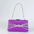 Detaillierte Satin Abendtasche mit funkelnden Strass-Knoten, elegante Luxus Kette Handtasche. - Lila