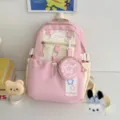 Estate rosa bianco carino pentagramma zaino ragazze casual viaggio bella borsa scuola - Piccola Taglia con Distintivo di Orso e Ciondolo Cane Fiocco / Rosa
