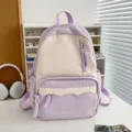 Lila-weisser asthetischer Schulrucksack fur den taglichen Gebrauch, geräumige Studententasche. - Große Größe (Ohne Anhänger) / Lila