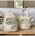 Süßes Schulrucksack und Tragetasche Set mit transparentem Fenster für Mädchen. - Zweiteiliges Set / Mit Abzeichen und Anhänger / Weiß