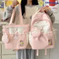 Rosa Rucksack und Shopper Tasche Set, niedlicher Ins-Stil Student Schulranzen mit Fenster. - 2-Teiliges Set Mit Anhänger / Rosa