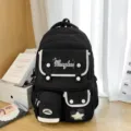 Koreanischer Stil schwarzer Schulrucksack mit mehreren Fächern und weißem Besatz - Ohne Anhänger / Schwarz