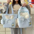 Süßer Rucksack und Tragetasche Set für Damen, kleiner College-Student Freizeitrucksack neu - 2-Teiliges Set Mit Anhänger / Blau