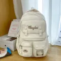 Koreanischer einfarbiger Freizeit-Rucksack mit vielen Fächern in Weiß für Schülerinnen - Ohne Anhänger / Weiß