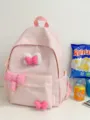 Rosa karierter Schulrucksack für süße Mädchen, leichter Schüler-Büchertasche mit hübschen Schleifen. - L / Rosa