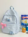 Hellblauer Karo Rucksack niedliche Schultasche mit rosa Schleife fuer Maedchen taegliche Reise - L / Blau