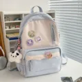 Niedlicher japanischer Rucksack für Teenager Mädchen große Kapazität Schultasche mit niedlichen Pins. - Groß Mit Anhänger / Blau