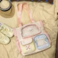 Süßer farbblockierender Rucksack mit mehreren Fächern und transparenter Fronttasche. - Tragetasche (Ohne Anhänger Oder Plüschtier) / Rosa