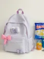Heller lila karierter Schulrucksack mit süßen Schleifen für Schüler, modischer Freizeitrucksack - L / Lila