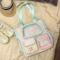Süßer, farbblockierter Rucksack mit Sichtfenster und vielen Fächern für die Schule. - Tragetasche (Ohne Anhänger Oder Plüschtier) / Grün