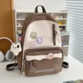 Japanischer Ins-Stil Studenten Rucksack mit niedlichen Ansteckern und grosser Kapazitaet. - Groß Mit Anhänger / Braun