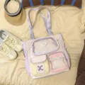 Pastellfarbene Canvas-Tragetasche mit Fareblock, süße Mehrfachtaschen-Ita-Tasche, lila. - Tragetasche (Ohne Anhänger Oder Plüschtier) / Lila