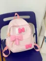Rosa karierter Schulrucksack mit niedlichen Schleifen, leichter Freizeitrucksack. - S / Rosa