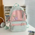 Japanischer süßer rosa und mintgrüner Canvas Schulrucksack für Mädchen im täglichen Gebrauch - Groß Mit Anhänger / Grün