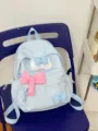 Süßer blauer Karos Schulrucksack für Mädchen, leichter Freizeitrucksack mit schönen Schleifen. - S / Blau
