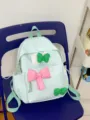 Süßer Karo-Schulrucksack für Mädchen, leichter Freizeit-Tagesrucksack mit süßen Schleifen - S / Grün