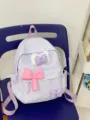 Süßer lila karierter Schulrucksack für Mädchen, leichter Freizeitrucksack mit Schleife - S / Lila