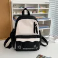 Japanischer Ins-Stil schwarz-weißer Rucksack für Mädchen, große Kapazität Schultasche. - Kleine Größe (Ohne Anhänger) / Schwarz