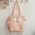 Rosa Segeltuch Tragetasche, süße Umhängetasche mit Sichtfenster und Münzbeutel für Studenten. - Tragetasche Mit Süßer Katze / Rosa