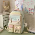 Pastell Schulrucksack Mehrfachteiler Freizeit Tagesrucksack für Mädchen Farbblock - Mit Anhänger / Grün-Gelber Farblock