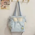Hellblaue Segeltuch Tragetasche Variante, süße Schülertasche mit Münzbeutel und Sichtfenster. - Tragetasche Mit Süßer Katze / Blau
