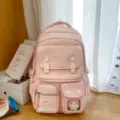 Rosa süßer Schulrucksack für Mädchen, koreanischer süßer Stil Mehrfachtaschen Schultasche - Ohne Anhänger / Rosa