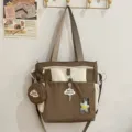 Braune Weiße Canvas Tote Bag Freizeit Schultertasche Mini Alltagsrucksack Studententasche - Tragetasche Mit Süßer Katze / Braun