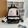 Japanischer Stil Freizeit Schulrucksack fuer Damen, grosse Kapazitaet schwarz weiss. - Klein Mit Anhänger / Schwarz