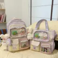 Süßer, farbiger Rucksack mit Sichtfenster, niedliche Lolita Schultasche für Schülerinnen. - 2-Teiliges Set (Mit Anhänger und Zwei Lollis) / Lila