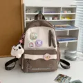 Niedlicher japanischer Stil großer Kapazität Studenten Rucksack lässige Schultasche - Klein Mit Anhänger / Braun