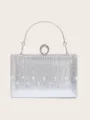 Silver evening clutch bag for women, elegant rhinestone hanging crystal party handbag. - 19.5*12*3CM / Silver