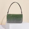 Elegante Damen Abendtasche mit Farbverlauf Strass und schwarzem Henkel für Partyabend. - 19x10.5x7cm / Verlauf Grün