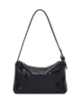 Detailansicht der schwarzen Pailletten-Netz-Schultertasche mit elegantem Lederriemen. - Schwarz
