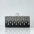 Close-up of sparkling rhinestone fringe and elegant ring clasp on the luxurious black evening bag. - 19.5*12*3CM / Black