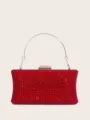 Rote Strass Abendtasche Detail, glitzernde Kristalle und edler Metallgriff für Party und Gala. - 19*11,5*6cm / Rot