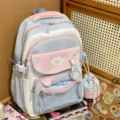 Süßer farbgesperrter Schulrucksack mit klarem Sichtfenster für Studenten und Alltag. - Rucksack / Blauer Rucksack (Kein Anhänger/Abzeichen)