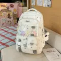 Süßer Ita Rucksack für Mädchen weißer Sternenprint Schulranzen mit transparenter Fronttasche - Rucksack und Tragetasche Set / Grau Mit Anhänger Sterne