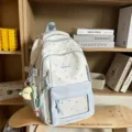 Blauer Stern Muster Schulrucksack Mehrfächer Student süße Büchertasche für Alltag Freizeit. - Blauer Rucksack Mit Mondanhänger