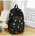 Süßer schwarzer Mini-Rucksack mit Bären-Print für Mädchen Schule Freizeit-Reisetasche - Mit Anhänger / L / Schwarz
