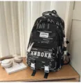 Koreanischer Stil süßer schwarzer Rucksack mit mehreren Fächern und Stickerei Design für den Alltag - Ohne Zubehör / L / Schwarz